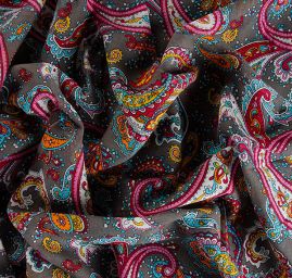 Etamín bavlna kašmírový paisley vzor šedý