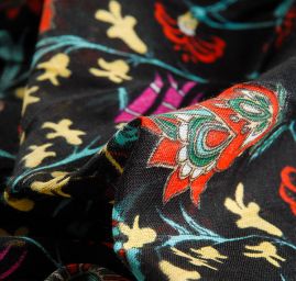 Etamín bavlna květy černé barvy