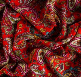 Etamín bavlna kašmírový paisley vzor červená