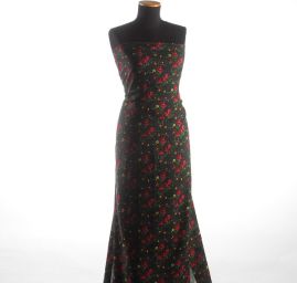 Bavlněná jemná látka imitace kašmíru květy černá