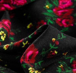Bavlněná jemná látka imitace kašmíru květy černá