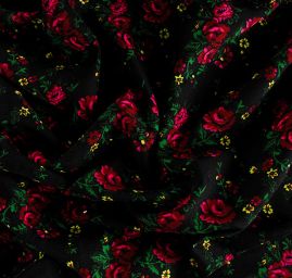 Bavlněná jemná látka imitace kašmíru květy černá