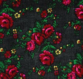 Bavlněná jemná látka imitace kašmíru květy černá