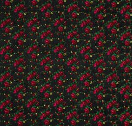 Bavlněná jemná látka imitace kašmíru květy černá