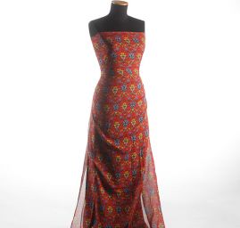 Etamín bavlna květy červený