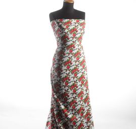 Bavlněná jemná látka imitace kašmíru květy bílá