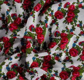 Bavlněná jemná látka imitace kašmíru květy bílá