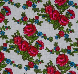 Bavlněná jemná látka imitace kašmíru květy bílá