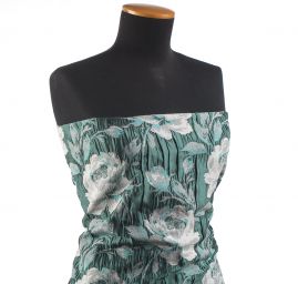 Žakárová látka květinový vzor tyrkysovobílá