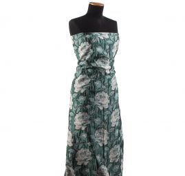 Žakárová látka květinový vzor tyrkysovobílá