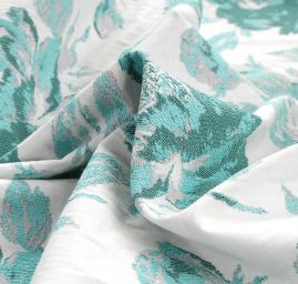 Žakárová látka květinový vzor tyrkysovobílá
