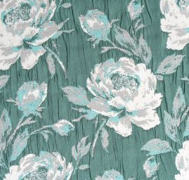 Žakárová látka květinový vzor tyrkysovobílá