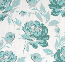 Žakárová látka květinový vzor tyrkysovobílá