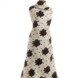 Vařená vlna Art Fbrics vzor růží a puntíků bílá