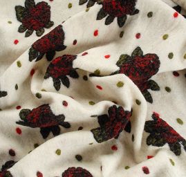 Vařená vlna Art Fbrics vzor růží a puntíků bílá