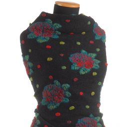 Art textil vařená vlna vzor růží a puntíků černá