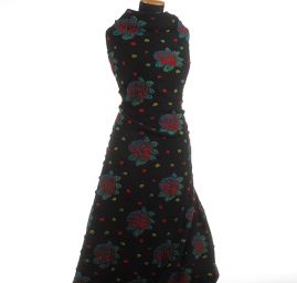 Art textil vařená vlna vzor růží a puntíků černá