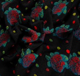 Art textil vařená vlna vzor růží a puntíků černá