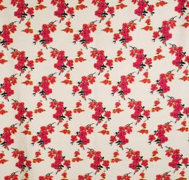 Art textil vařená vlna vzor květů višně slonová kost