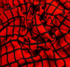 Vařená vlna vzor čtverečků černá/červená