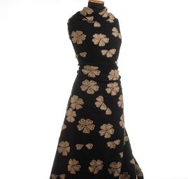 Art textil vařená vlna vzor květin černá