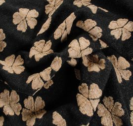 Art textil vařená vlna vzor květin černá