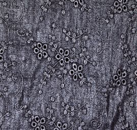 Vyšívaná látka madeira květinový motiv stříbrná/černá