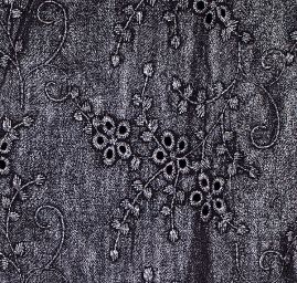 Vyšívaná látka madeira květinový motiv stříbrná/černá