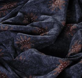 Košilová látka motiv květů modrá/hnědá