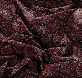 Pružný samet kašmírový motiv hnědá/černá/béžová