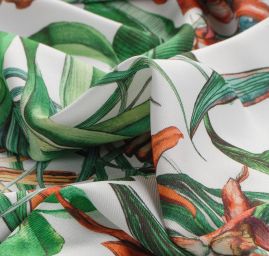 Žoržetová pletenina design MarLen  tisk tropico