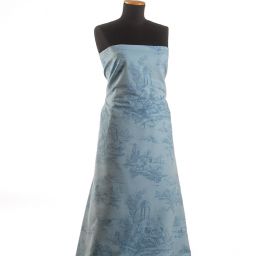 Látka s motivem toile de jouy modrá