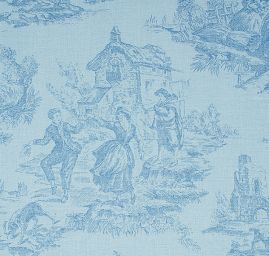 Látka s motivem toile de jouy modrá