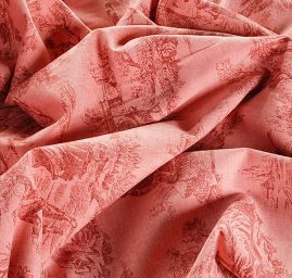 Látka s motivem toile de jouy červená