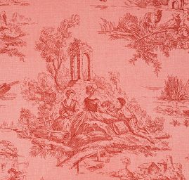 Látka s motivem toile de jouy červená