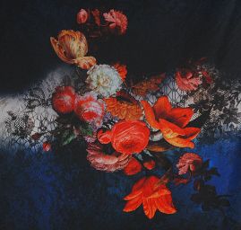 Jemný pružný tyl digitální tisk květy