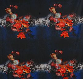 Jemný pružný tyl digitální tisk květy