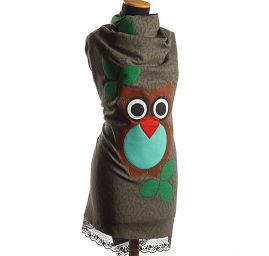 Kreativní textilní aplikace sovy modrá/hnědá