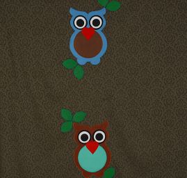 Kreativní textilní aplikace sovy modrá/hnědá