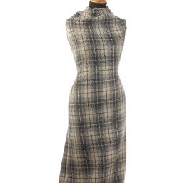 Tvídová vlněná látka káro slonová kost/šedá