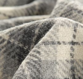 Tvídová vlněná látka káro slonová kost/šedá