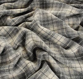 Tvídová vlněná látka káro slonová kost/šedá