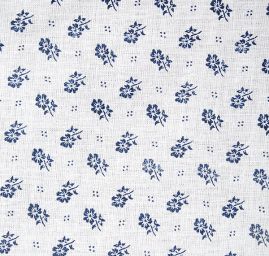 Bavlněná látka modrotisk kytičky/puntiky bílomodrá