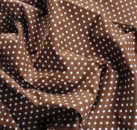 Bavlněné plátno bílý puntík hnědý podklad