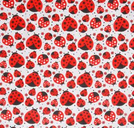 Bavlněné plátno vzor berušek na bílém podkladě