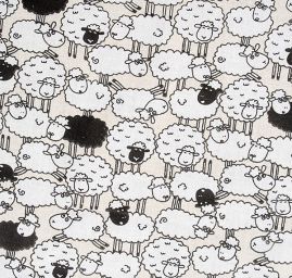 Bavlněné plátno vzor ovečky na béžovém podkladě