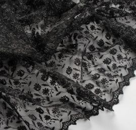 Krajka tylová drobný vzor výšivka s rexem černá