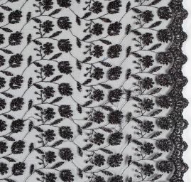 Krajka tylová drobný vzor výšivka s rexem černá