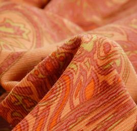 Manšestr prací kord paisley ornament hnědý