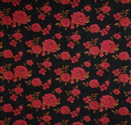 Manšestr pružný jemný tisk růže černý
